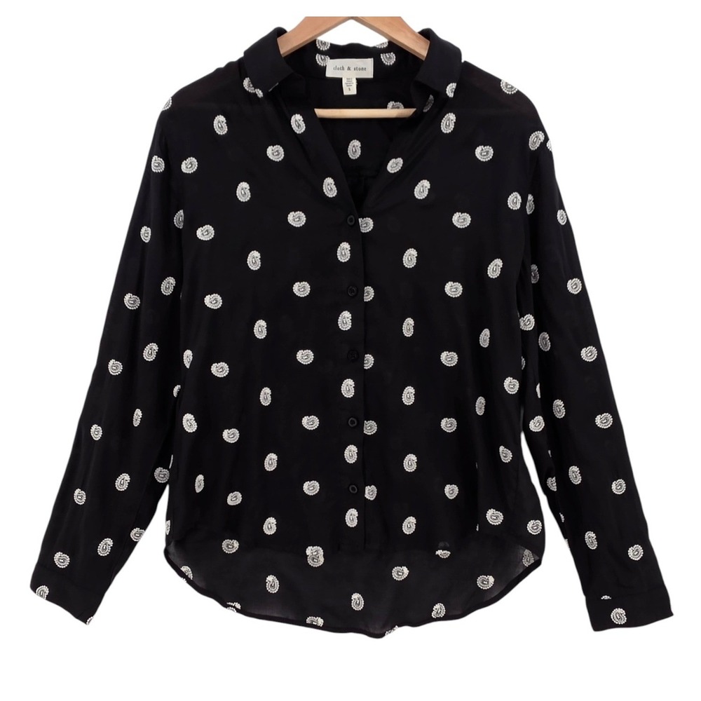 Cloth & Stone Womens S Black‎ White Bandana Print Popover Blouse